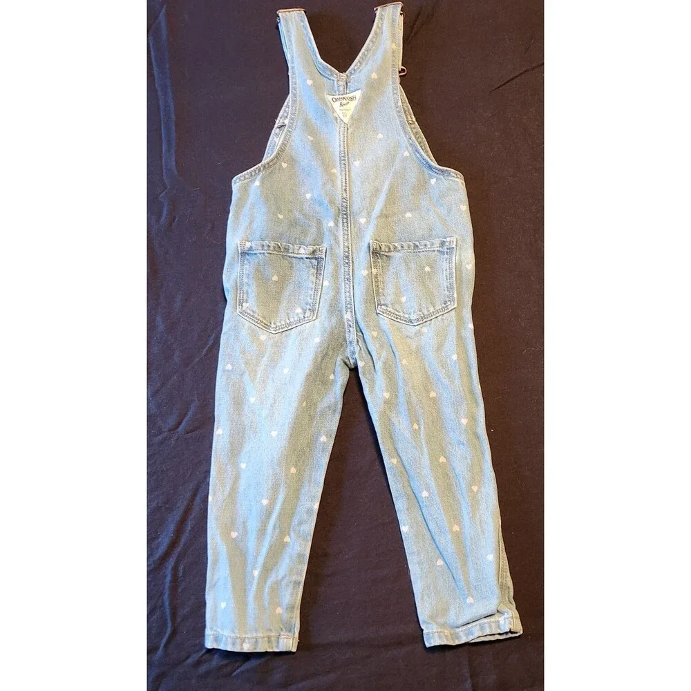 Oshkosh Overalls Girls Youth 2T Denim Bib Hearts Country Girl Rockabilly